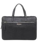 Black Spade Crocodile Print Unisex 13" Laptop Messenger Bag Office Briefcase Men Women Zip Closure Handbag Sleeve Case Cover Pouch PU Leather