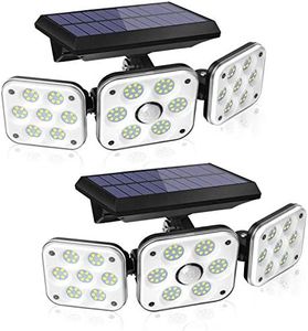 Ohotter Aluminium Outdoor Solar Light, Solar Light With Motion Sensor Ip65 Waterproof 138 Led Outdoor Solar Floodlight 3 Heads For Garden [Energy Class A+++] (2 Packs)