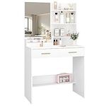 Hzuaneri Vanity Desk with Mirror, Makeup Vanity with Open 4 Storage Shelves and 2 compartments, Dressing Table with 2 Drawers, for Bedroom, Livingroom, White VT08003XV1