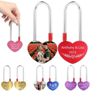 UBMPJ Personalized Love Lock with Photo Custom Heart Lock for Bridge Engraving for Couples Men Women Boyfriend Girlfriend Lover Memorial Anniversary Valentines Day Padlock