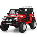 Costzon Kids Ride on Truck, 12V Battery Powered Electric Vehicle w/ 2.4G Remote Control, 2 Speeds, Spring Suspension, LED Light, Horn, Music/ MP3/ Radio, 2 Doors Open, Ride on Car for Kids (Red)