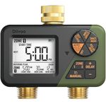 Diivoo 2 Zone Water Timer for Garden Hose, Programmable Sprinkler Hose Timer with Brass Inlet & Outlet, IP67 Waterproof, Rain Delay & Manual Mode for Irrigation, Lawn, Yard