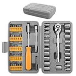 Hi-Spec 57pc 1/4" Drive SAE & Metric Socket Set and Screw Driver Bit Set with Ratcheting Wrench Accessories Sockets and Driver Bits for Home & Garage DIY Repair