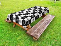 Ambesonne Checkers Game Outdoor Tablecloth, Monochrome Chess Board Design with Tile Coordinates Mosaic Square Pattern, Decorative Washable Picnic Table Cloth, 58" X 84", Monochrome