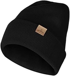 Hysnan Merino Wool Beanies Winter Hats for Women Men Knit Slouchy Double Layer Warm Cuffed Skull Beanie Skiing Skating Black