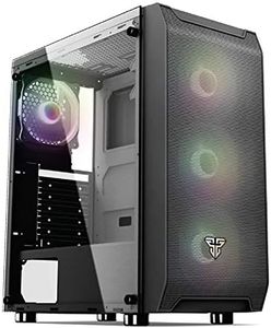 Fantech PC Gaming Computer Desktop Case Tempered Glass Side Panel ATX Tower with 4 x 120mm Fixed RGB Rainbow Fan Pre-Installed, Dust Filter (CG80) (Black)