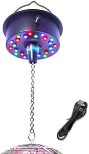 Disco Ball Rotating Motor with Chain 5RPM-10RPM Adjustable Speed,Plug/Battery Powered Mirror Ball Motor with 24 LED Beads for Disco Lighting Suit for 6 8 12 Inch Disco Ball (Not Included)