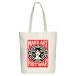 Roundsun Eco-Friendly Printed White Canvas Vertical Tote Bag Artistic Design Collection (White)(Make Art)