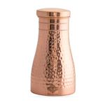 INDIAN ART VILLA Pure Copper Bedroom Water Bottle with Inbuilt Glass, Hammered Shine Design, Drinkware and Storage Purpose, 950 ml (Pack of 1)