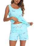 ENJOYNIGHT Womens Sleeveless Pajama Print Tee and Shorts Pjs Tank Top Summer Sleepwear Set (3X-Large,Flying)