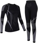 ATTRACO Women's Thermal Top and Bottom Set Base Layer Cold Winter Ski Thermal Black S