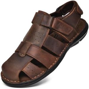 Arkbird Men's Sandals, Closed Toe Leather Fisherman Outdoor Hiking Sport Shoes Summer