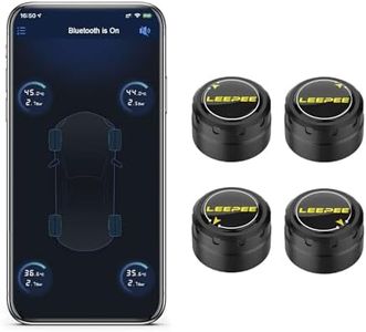 LEEPEE Bluetooth 5.0 Tire Pressure Monitoring System, 5 Alarm Modes, with 4 External Sensors TPMS, Support iOS and Android, Real-time Displays Pressure and Temperature (0.1-6.4Bar)