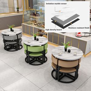 5-Piece Space-Saving Dining Set – Round Metal Table & 4 Leather Chairs for Small Spaces