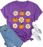 MAIHUN Pumpkin Shirts for Women Happy Halloween Tshirt Cute Flower Thanksgiving Tee Tops, Purple, Large