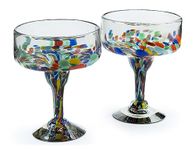 16 oz Hand Blown Mexican Margarita Glasses Set of 2 - Confetti