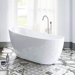 WOODBRIDGE 54" Acrylic Freestanding Bathtub Contemporary Soaking White Tub with Brushed Nickel Overflow and Drain,B0006-B/N