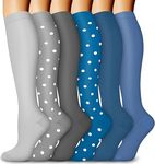 DHSO 6 Pairs Graduated Compression Socks for Women and Men 15-20 mmHg, Compression Stockings for Swelling, Running, Hiking, Travel, Nursing(6 Pack Blue/Gray/Dot, Large-X-Large)