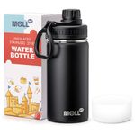 Mollcity Small Water Bottle 12 oz Insulated Sports Wide Mouth Flack for School-Reuasble Stainless Steel Vacuum Travle Water Bottle with Silicone Boot (Black)