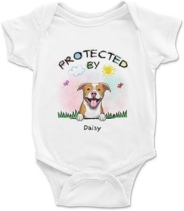 Gossby Custom Onesie Bodysuit for Baby Girl, Baby Boy - Personalized Gift for Newborn, New Dad, New Mom - Baby Clothes with Dog - Protected By A Dog