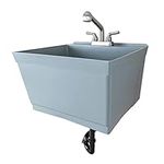 JS Jackson Supplies Tehila Grey Wall-Mounted Utility Sink Tub Kit with Stainless Steel Finish Pullout Faucet, Wall-Mounted Utility Tub with Wall Bracket for Laundry Room, Garage, Workshop