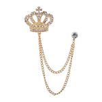 Rhinestone Crown Long Chain Brooch.Gold Silver Tassel Brooch Pin,Retro Crystal Suit Pins Collar Coat Pin for Men's Accessories Pin Husband Gifts (Gold1)