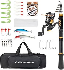 LEOFISHING Portable Gold Telescopic Fishing Rod and Reel Combos Set Carbon Fiber Fishing Pole with Full Kits Carrier Bag for Travel Saltwater Freshwater (180cm/5.91ft)