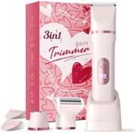 Bikini Trimmer Women, 3-in-1 Lady Shavers for Woman with LED Display - Painless Electric Razors for Silk Skin, Pubic Hair Razor for Women, IPX7 & Easy Cleaning, Ceramic Blade, USB Charge Dock, Pink