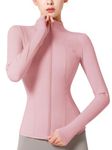 SHEKINI Womens Sports Jacket Fitness Workout Breathable Activewear Full Zip Front Yoga Tops with Thumb Holes Pink