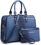 Dasein Women Satchel Handbags Shoulder Purses Totes Top Handle Work Bags with 3 Compartments (4-Ostrich Dark Blue)