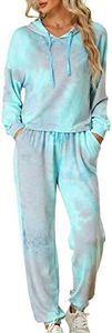 Allegra K Women's 2 Piece Sweatsuits Tie Dye Pullover Hoodie Drawstring Jogging Tracksuit Sports Outfit Light Blue Medium