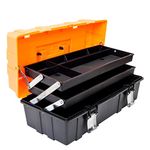 Torin ATRJH-3430T 17" Plastic 3-Layer Multi-Function Storage Tool Box with Tray and Dividers, Black/Orange