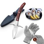 SPEENSUN Oyster Knife set,oyster shucking knife,Sturdy Sharpness Oyster Shucker Kit With Comfort Wood-handle,Oyster Knife And Glove Set With 5-leve Protection Food Grade Cut-resistant Glove