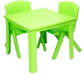 Toddler Children Kids Plastic Table and 2 Chairs Set for Study Activity Indoor or Outdoor Use (Green)