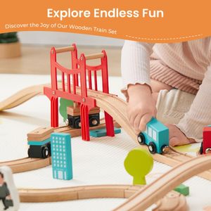 Tiny Land Wooden Train Set – 39-Piece Classic Toy Railway