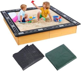 Large Outdoor Wooden Sandbox with Four Sides Racing Track Design, Suitable for Games, Toy Storage, Planting Flowers