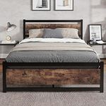 LOTCAIN Bed Frame with Wooden Headboard, Heavy Duty Platform Metal, No Box Spring Needed, Strong Metal Slats Support, Noise-Free, Twin XL/Queen/King