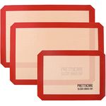 PrettyCare Silicone Baking Mat Half Sheet (Thick & Large 16.5" x 11.5") Non Stick Silicon Liner for Bake Pans & Rolling for Macaroon/Pastry/Cookie - (Red - 3 Pack)