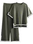 Famulily Ribbed Lounge Wear Sets for Women Uk 2 Pieces Tracksuit Full Set Ladies Pjs Sets Loungewear Army GreenL