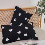 Airensky White Heart Pillow Cases Queen - Black Slip Pillow Cases for Hair and Skin 2 Pack 20x30 inches，Soft Chill & Breathable Pillow Cover with Envelope Closure，Gifts for Women Men