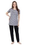 TIGYWIGY Women's Cotton Graphic Printed Maternity Set Pack Of 1 Top And 1 Pajama Set (1900_Grey_M), Medium