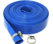 Blue Layflat Water Discharge Hose Pipe Pump Irrigation - 32mm (1 1/4") Bore x 20 Metres Long Including 2 Hose Clips