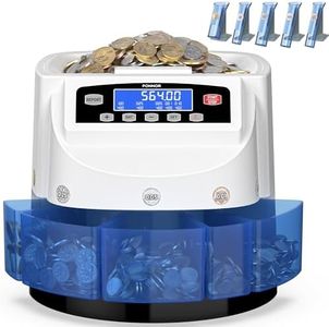 PONNOR Coin Counter Machine Sorter Change and Wrapper Roller Counting Organizer Sorts up to 300 Coins Per Minute Automatically Sorts and Batches - White