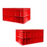 Xela Multipurpose Heavy Duty Big Red Portable Plastic Crate | Crate for Storage | Crates I Shelf Basket for Large Storage Bin | Crate for Vegetable Fruit Fish Milk 60x40x32cm (Pack of 2)