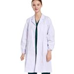 Unisex Lab Coat for Women & Men Long Sleeve Uniform Doctor Nurse Career Day Coat (White, Large)