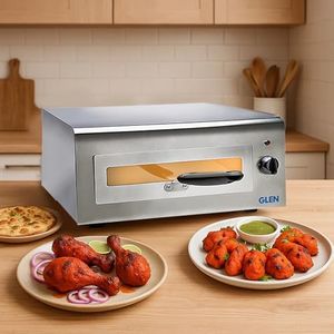 Glen Electric Tandoor & Grill for Home Kitchen, 1100 Watt, 3 Heat Setting, Stainless Steel Body with See Through Window, Ideal for Barbecue, Roti, Prantha, Tikka, Naan, Pizza - SA5014