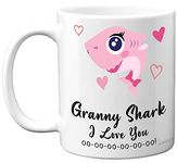 Granny Birthday Mug - Granny Shark - Granny Birthday Gift from Granddaughter Grandson, Happy Birthday Granny Gran from Toddler Baby, Christmas Tea Coffee 11oz Ceramic Dishwasher Safe Mugs Cup