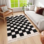 Lahome Checkered Boho Rug for Bedroom, 4x6 Living Room Rug Washable Black and White Area Rug with Tassels, Farmhouse Office Dorm Rug Non-Shedding Throw Rugs for Entryways Nursery Decor