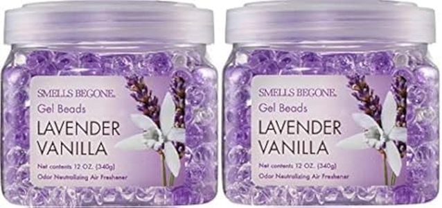 SMELLS BEGONE Odor Eliminator Gel Beads - 12 oz, Pack of 2 - Eliminates Odor in Bathrooms, Cars, Boats, RVs & Pet Areas - Air Freshener - Made with Essential Oils - Lavender Vanilla Scent