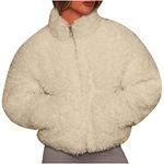 Womens Faux Fur Coat Sherpa Fleece Jackets Winter Warm Full Zip Cropped Jacket Y2K Teddy Bear Short Coats Fluffy Fuzzy Overcoat Ladies Solid Color Sexy Outwear Plush Soft Jacket with Pockets